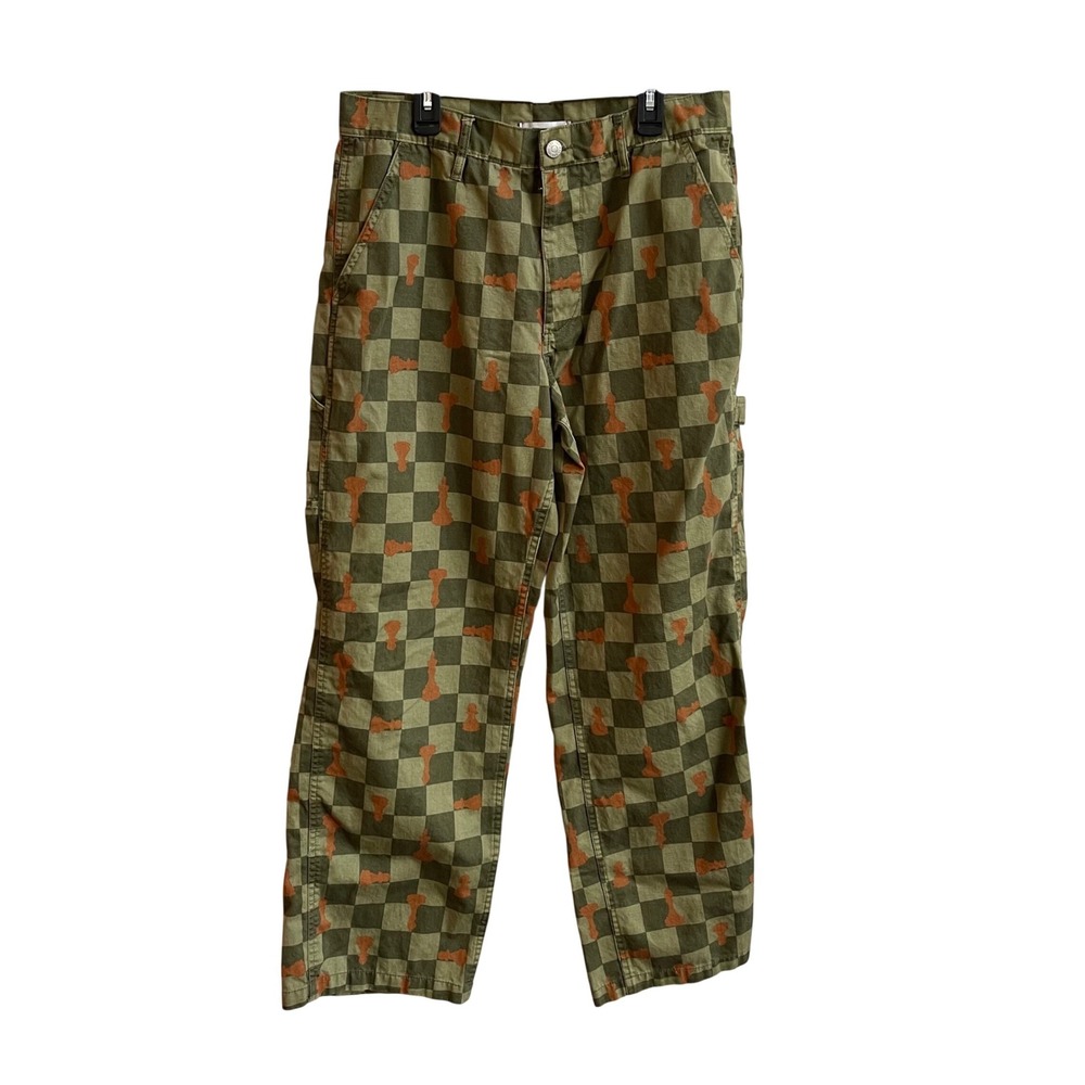 BDG Carpenter Pants Womens 30 Green Checkerboard Chess Print Streetwear Utility - Picture 2 of 11